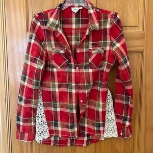 Super cute designer flannel with lace insets